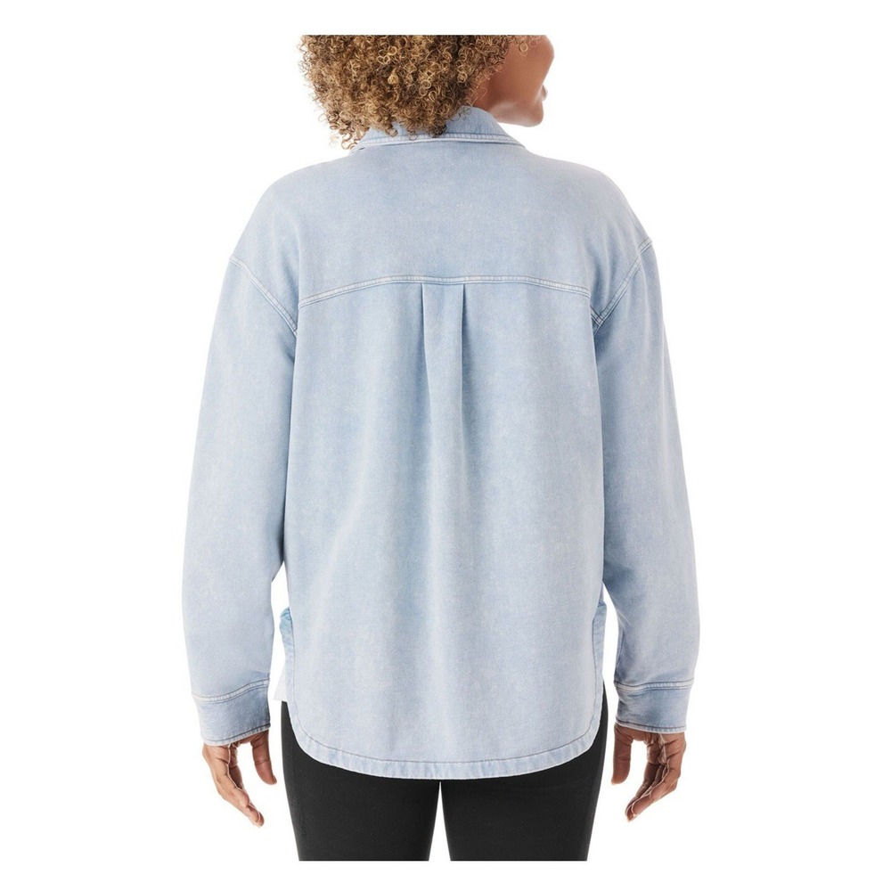Members Mark Shirt Women Medium Blue Acid Wash Denim‎ Relaxed Soft Knit Button - Picture 3 of 14